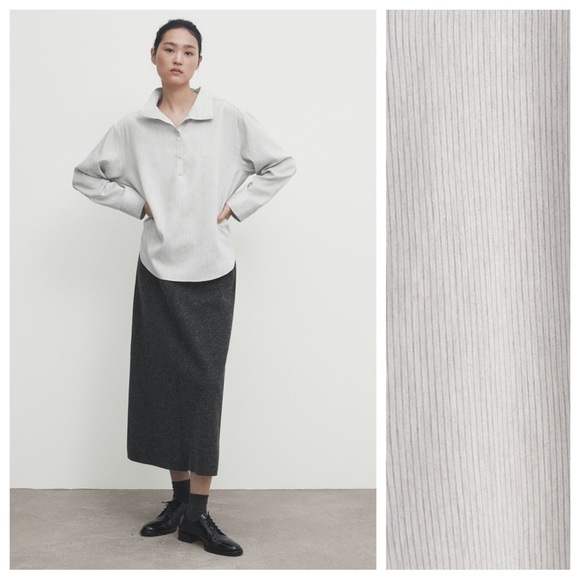 NWT. Massimo Dutti Gray Viscose/Silk Blend Striped Shirt. Size S. - Picture 2 of 12